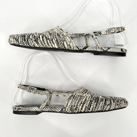 JEFFREY CAMPBELL Shoes Women 7.5 Black Snake Myron Slingback Flat Pointy Leather - Picture 4 of 10